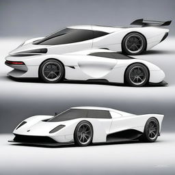 A modern supercar inspired by 90s Group C racecars and prototype Le Mans vehicles, featuring a sleek white color and a long tail design