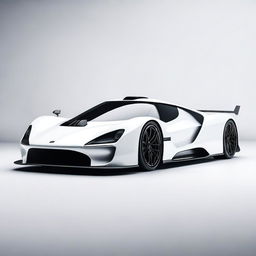 A modern supercar inspired by 90s Group C racecars and prototype Le Mans vehicles, featuring a sleek white color and a long tail design