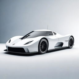 A modern supercar inspired by 90s Group C racecars and prototype Le Mans vehicles, featuring a sleek white color and a long tail design