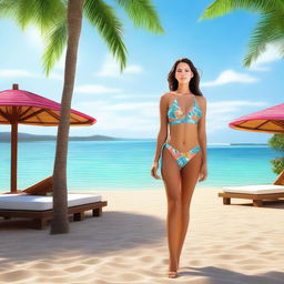 A high-quality hyper realistic digital artwork depicting a woman in a bikini