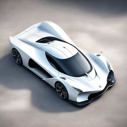 A modern supercar inspired by 90s Group C racecars and prototype Le Mans vehicles, featuring a sleek white color and a long tail design