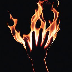 A hand engulfed in flames, with the fire swirling around the fingers and palm