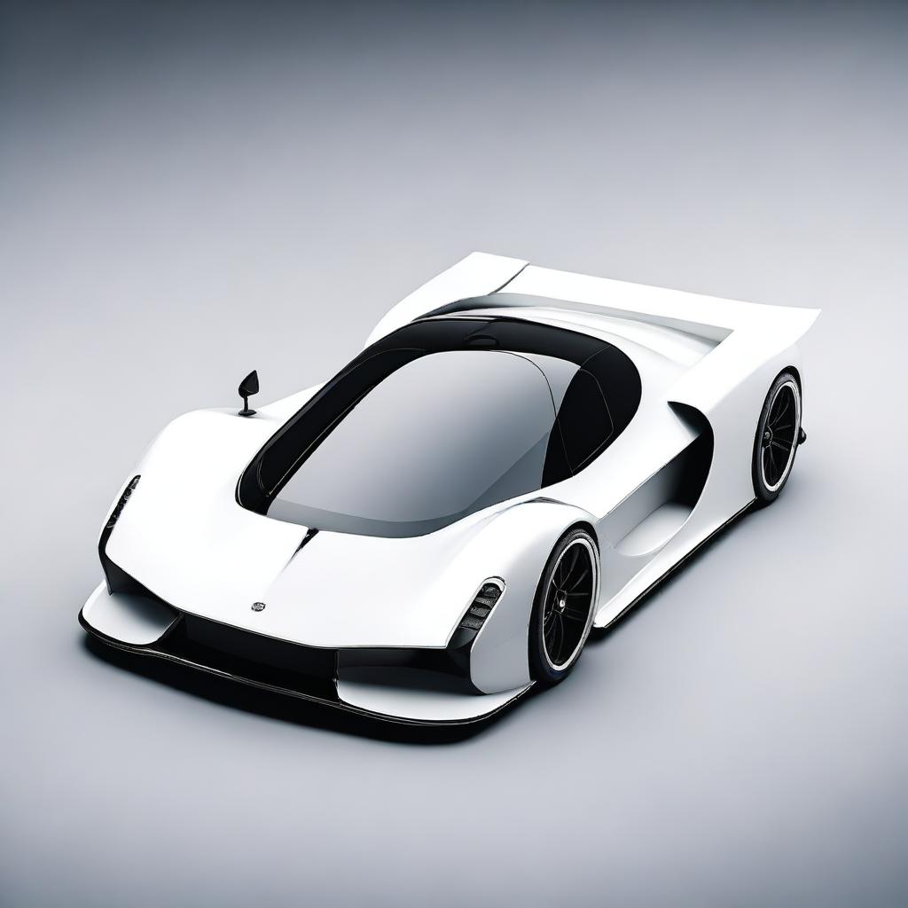 A modern supercar inspired by 90s Group C racecars and prototype Le Mans vehicles, featuring a sleek white color and a long tail design