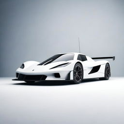 A modern supercar inspired by 90s Group C racecars and Le Mans vehicles, featuring a sleek white color and a long tail design