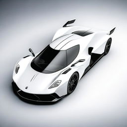 A modern supercar inspired by 90s Group C racecars and Le Mans vehicles, featuring a sleek white color and a long tail design