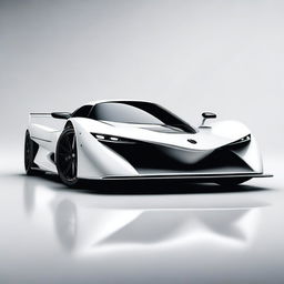 A modern supercar inspired by 90s Group C racecars and Le Mans prototypes, featuring a sleek white color and a long tail design