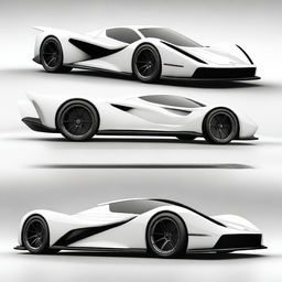 A modern supercar inspired by 90s Group C racecars and Le Mans prototypes, featuring a sleek white color and a long tail design