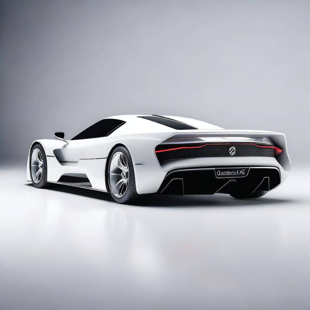 A modern supercar inspired by 1990s Group C racecars and Le Mans prototypes, featuring a sleek white color and a long tail design