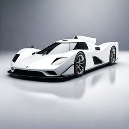 A modern supercar inspired by 1990s Group C racecars and Le Mans prototypes, featuring a sleek white color and a long tail design