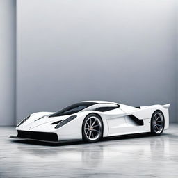 A modern supercar inspired by 1990s Group C racecars and Le Mans prototypes, featuring a sleek white color and a long tail design