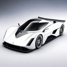 A modern supercar inspired by 1990s Group C racecars and Le Mans prototypes, featuring a sleek white color and a long tail design