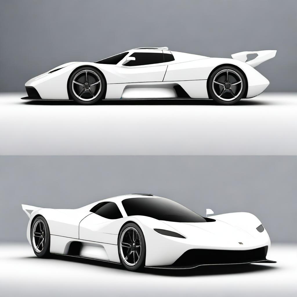 A modern supercar inspired by 1990s Group C racecars and Le Mans prototypes, featuring a sleek white color and a long tail design