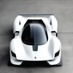 A modern supercar inspired by 1990s Group C racecars and Le Mans prototypes, featuring a sleek white color and a long tail design