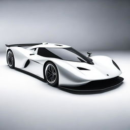 A futuristic supercar inspired by 1990s Group C racecars and Le Mans prototypes, featuring a sleek white color and a long tail design