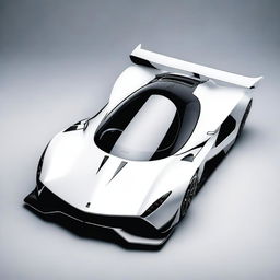 A futuristic supercar inspired by 1990s Group C racecars and Le Mans prototypes, featuring a sleek white color and a long tail design