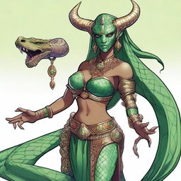 A detailed illustration of a female Dragonborn character from Dungeons & Dragons