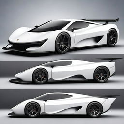 A futuristic supercar inspired by 1990s Group C racecars and Le Mans prototypes, featuring a sleek white color and a long tail design