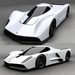 A futuristic supercar inspired by 1990s Group C racecars and Le Mans prototypes, featuring a sleek white color and a long tail design