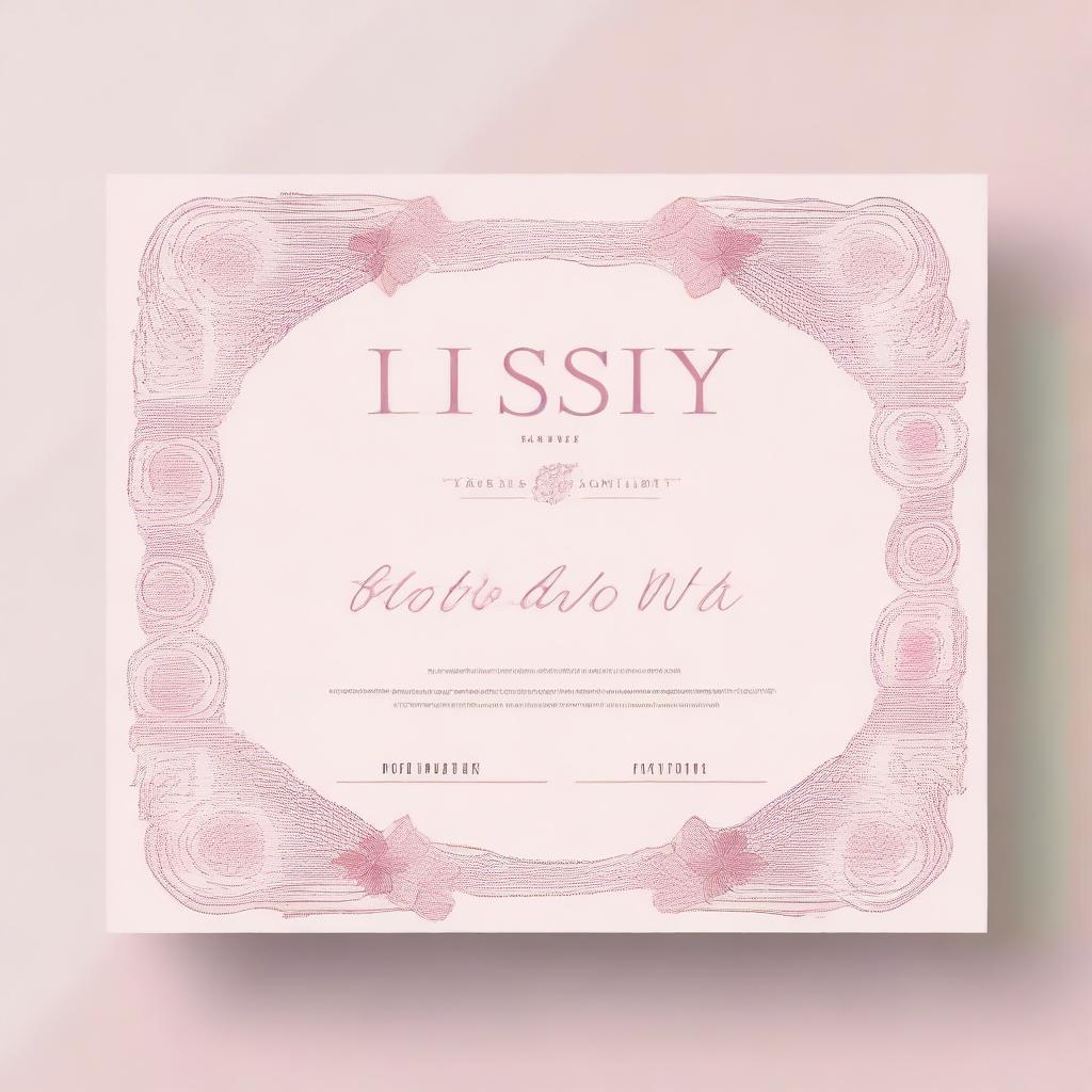 A beautifully designed certificate with a pretty pink theme, featuring elegant and girly elements such as floral patterns, delicate borders, and cursive fonts