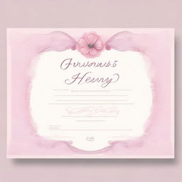 A beautifully designed certificate with a pretty pink theme, featuring elegant and girly elements such as floral patterns, delicate borders, and cursive fonts