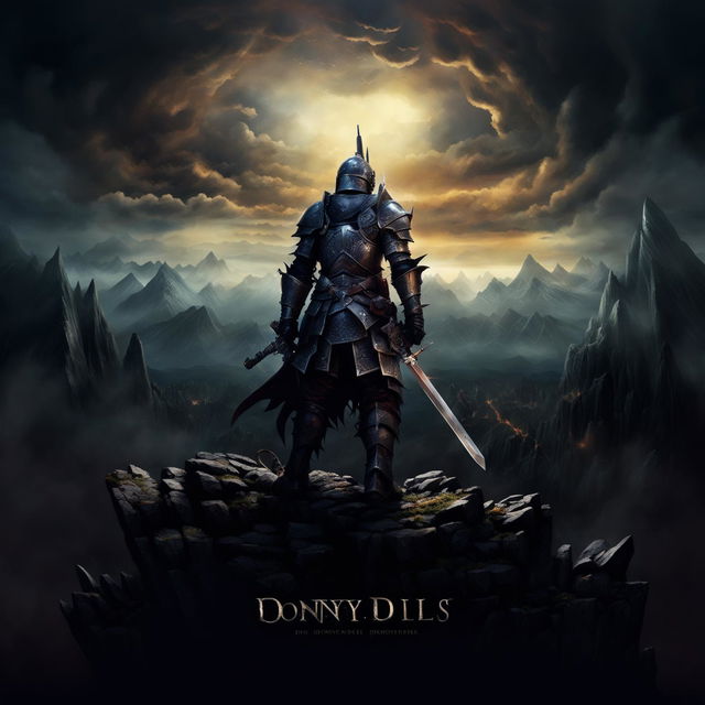 A Dark Souls inspired knight gazes into a mountain scenery during twilight, with the title 'Donny Deals' in gothic font.