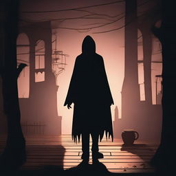 Create a creepy animation featuring an eerie, dark atmosphere with unsettling elements such as shadowy figures, flickering lights, and haunting visuals