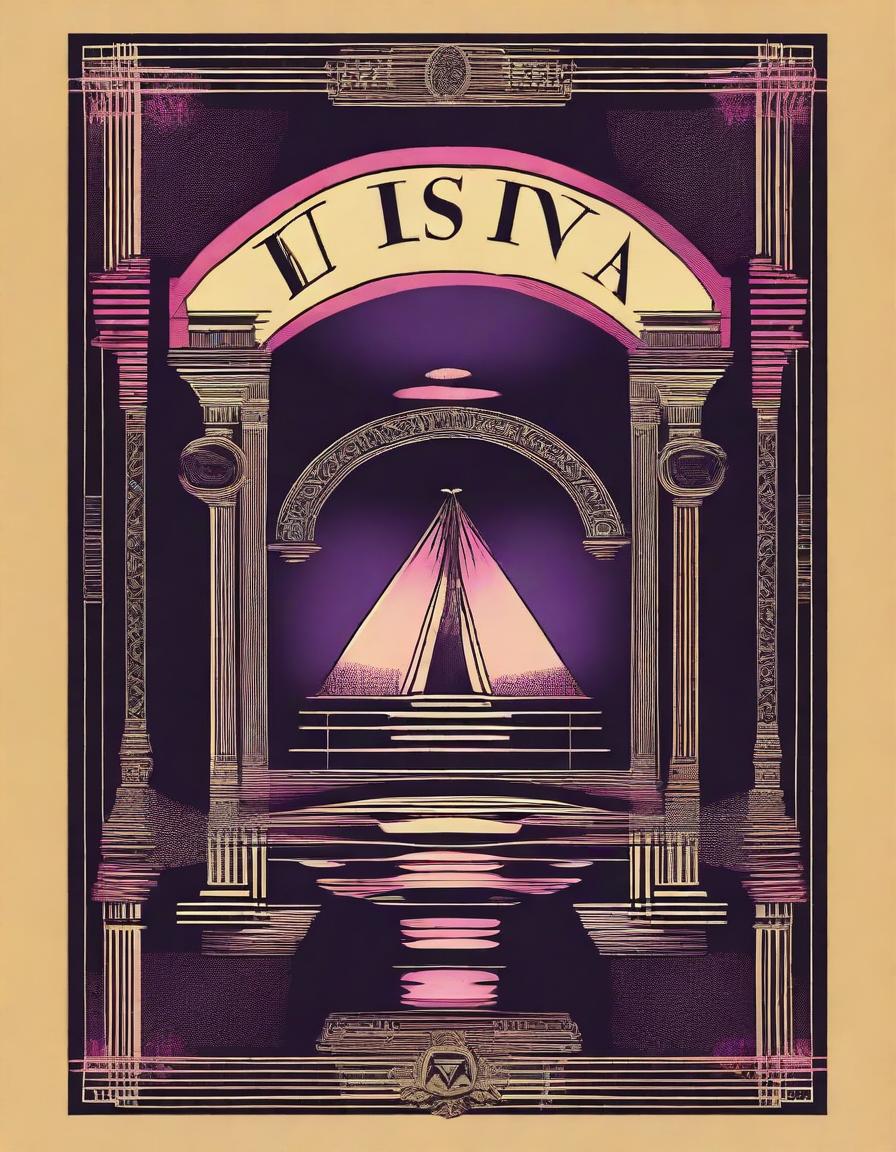 Create a poster for 'The Illusion,' featuring camp, playful and theatrical elements, a tarot card style border, and neo-noir neon/urban lighting