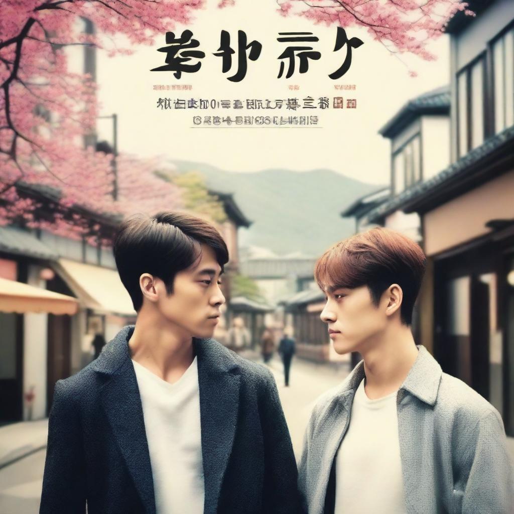 Create a romantic movie poster titled 'Alen Moves to Kosugimachi' written in English