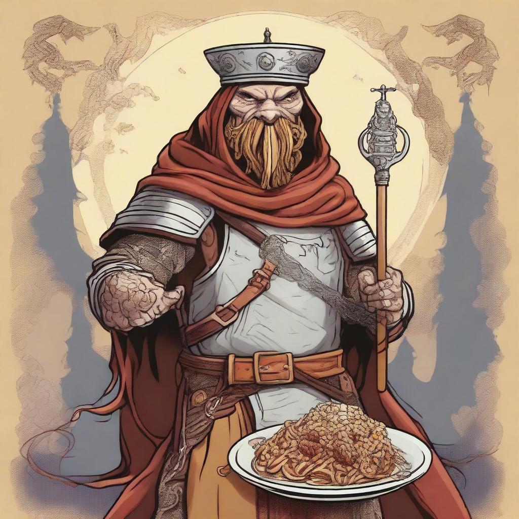 A Dungeons & Dragons style illustration depicting a character who has taken the Oath of the Pastafarian