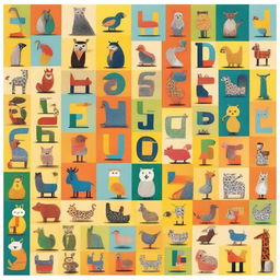 A vibrant and colorful illustration featuring various animals arranged alphabetically from A to Z