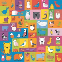 A vibrant and colorful illustration featuring various animals on an A4-sized sheet