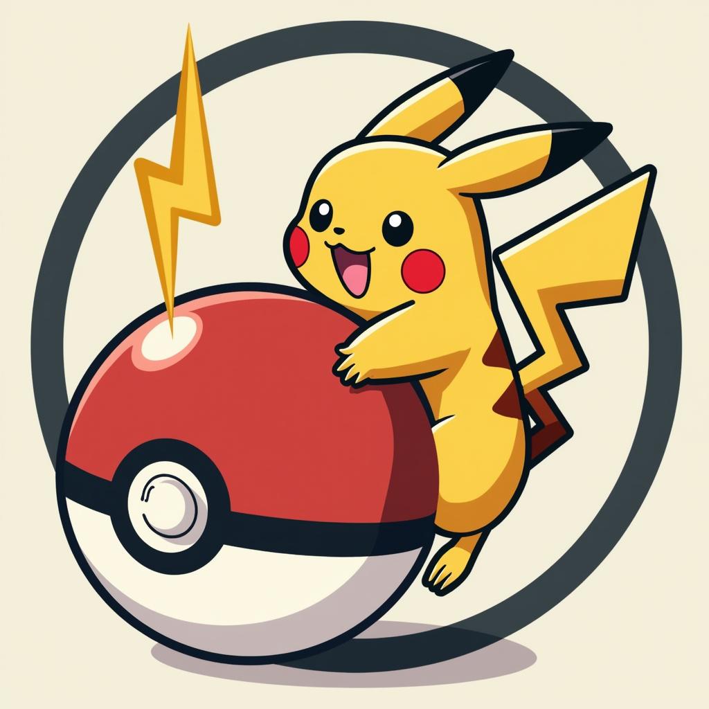 Create a vector graphic icon that represents Pokémon, incorporating elements like a Poké Ball, Pikachu's silhouette, or a lightning bolt