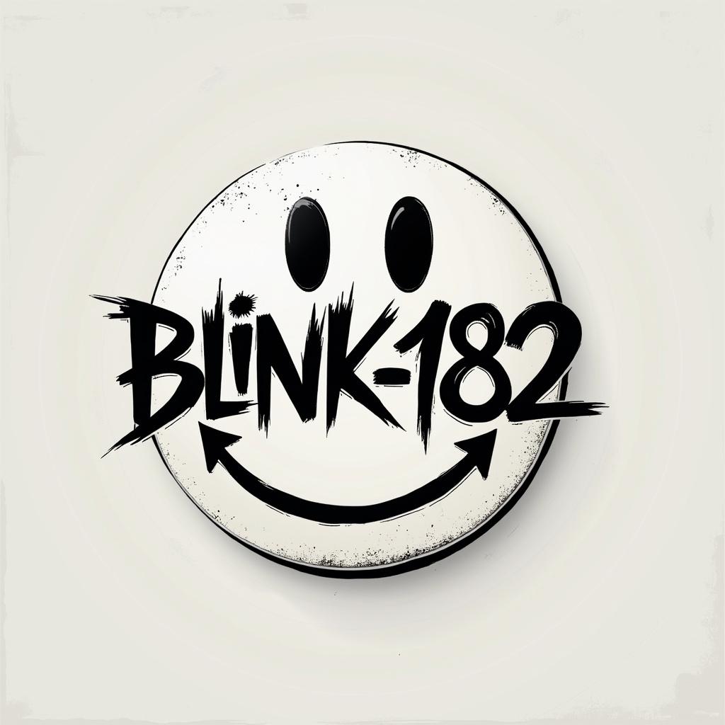 Create a vector graphic icon that represents 'Blink-182', incorporating elements like the smiley face logo or graffiti-style text, with a pure white background