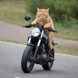 A cat sprinting whilst steering a motorbike