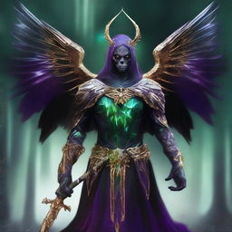 Create a dark fantasy portrait of an undead angel holding a wicked barbed spear made of glass