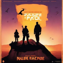 A movie poster for 'Nature Patrol: the Movie' set on a cliff with an orange sunset