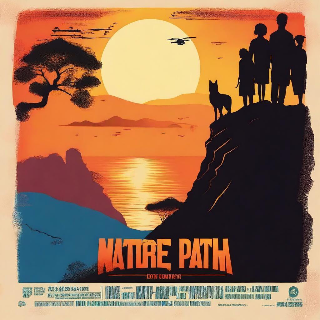 A movie poster for 'Nature Patrol: the Movie' set on a cliff with an orange sunset