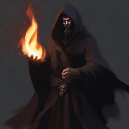 A brown orc man with long black hair and a black beard, wearing black robes with a hood