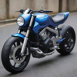 A motorcycle, previously ordinary-looking, now transformed into an ultra-cool, high-tech, souped-up machine.