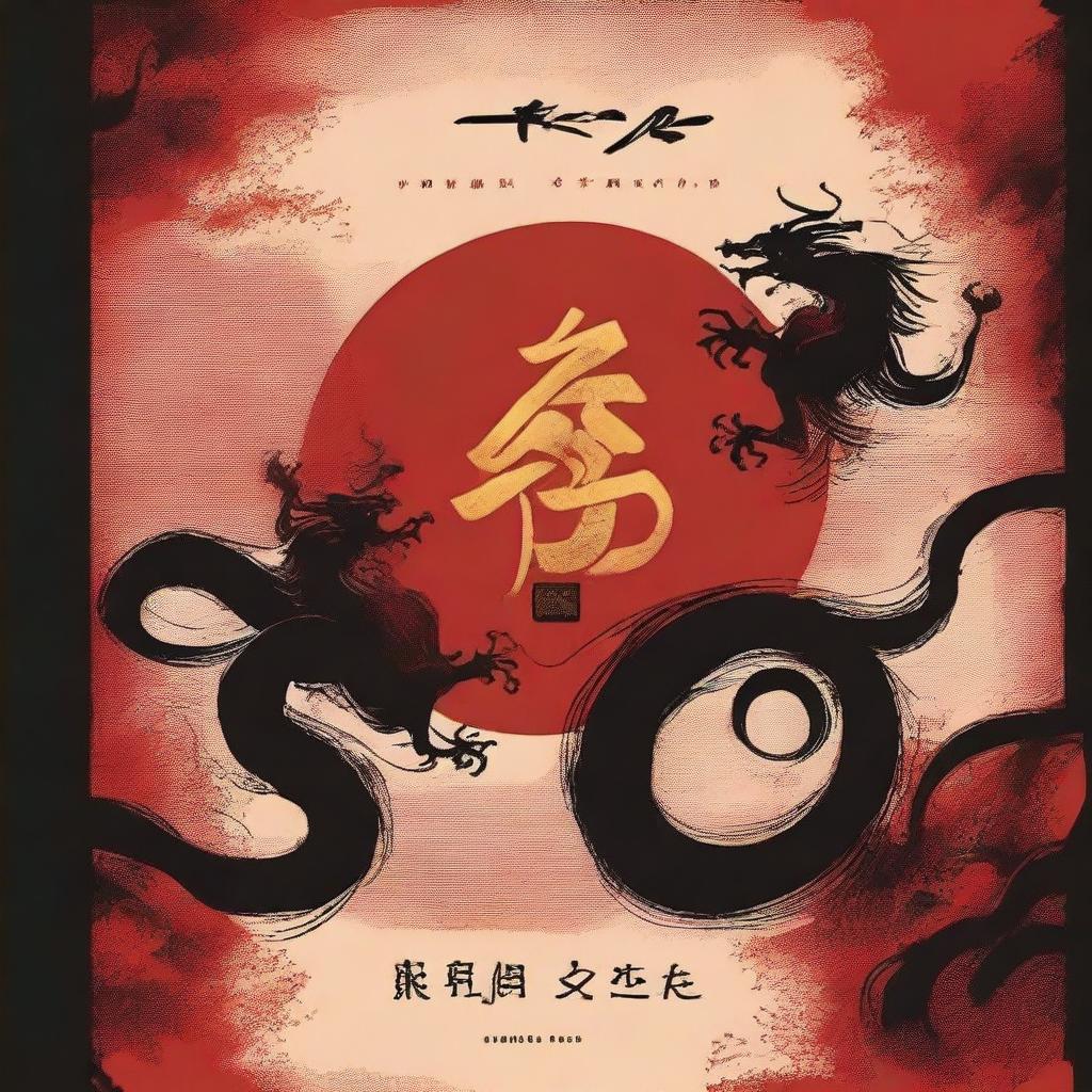 The book cover titled 'Sob o Signo do Dragão' is positioned at the top, with elegant and imposing typography, perhaps in a style reminiscent of Japanese calligraphy, using red or gold tones to highlight the power and intensity of the narrative