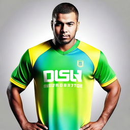 Create a jersey design with bright gradient colors including light blue, green, and yellow