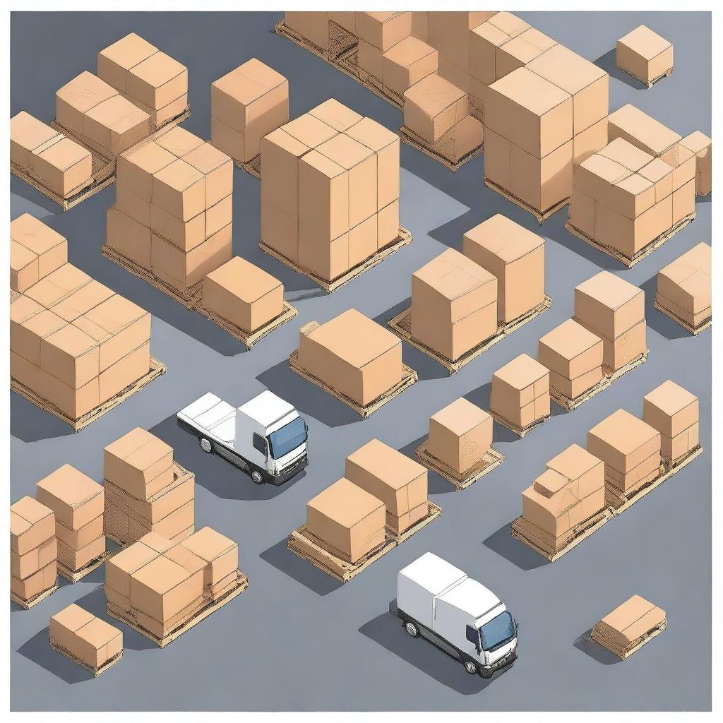 A detailed and professional illustration of a logistics process involving finished goods