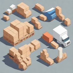 A detailed and professional illustration of a logistics process involving finished goods