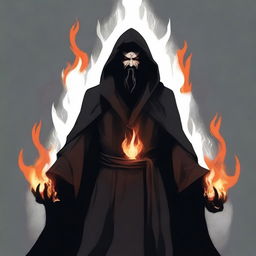 A horned devil man with long black hair and a black beard, wearing black robes with a hood