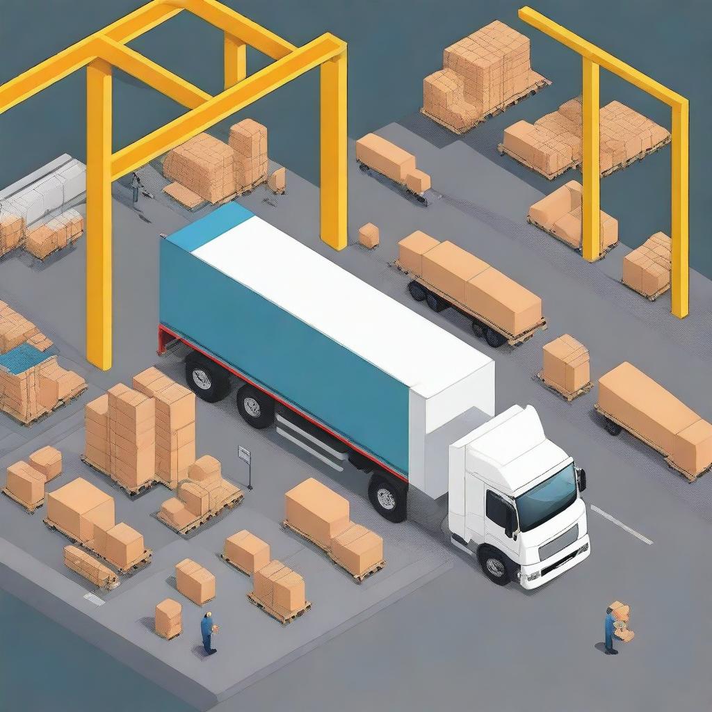 Create an image depicting a modern logistics operation focused on the transportation of finished goods