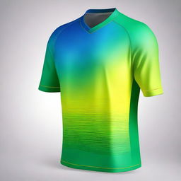 Create a jersey top design featuring a gradient of blue, green, and yellow colors