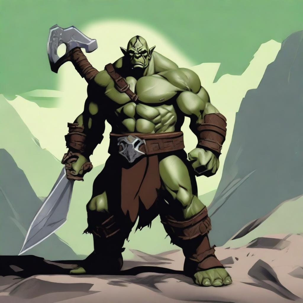 A fierce orc warrior standing in a rugged landscape