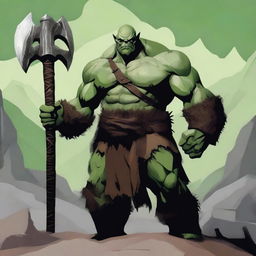 A fierce orc warrior standing in a rugged landscape