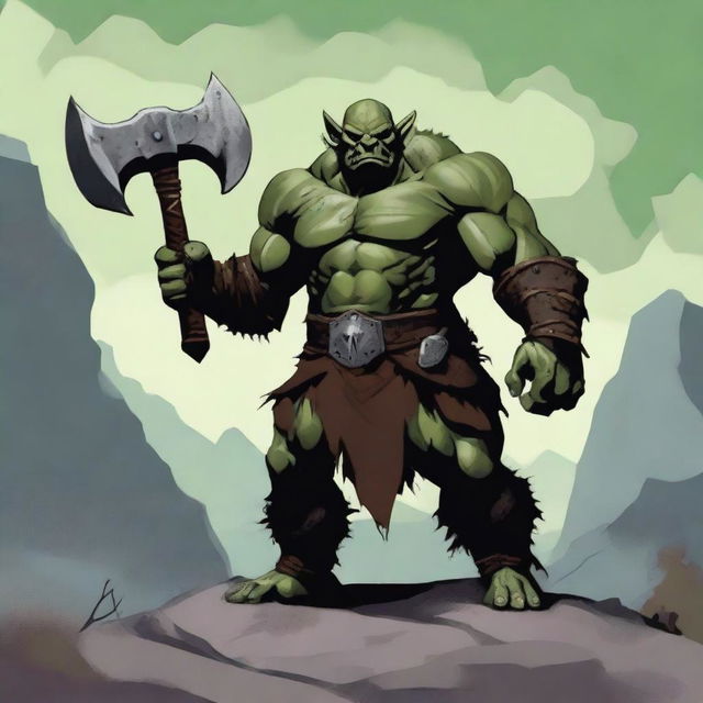 A fierce orc warrior standing in a rugged landscape