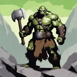 A fierce orc warrior standing in a rugged landscape